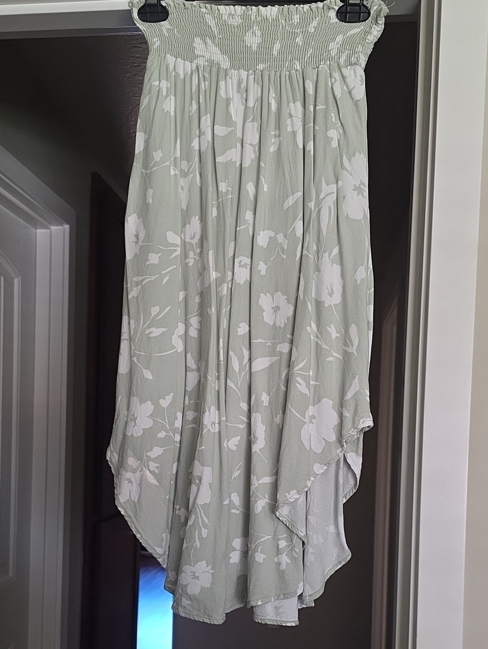 Final Touch Sage Green and White Floral High-Low Skirt